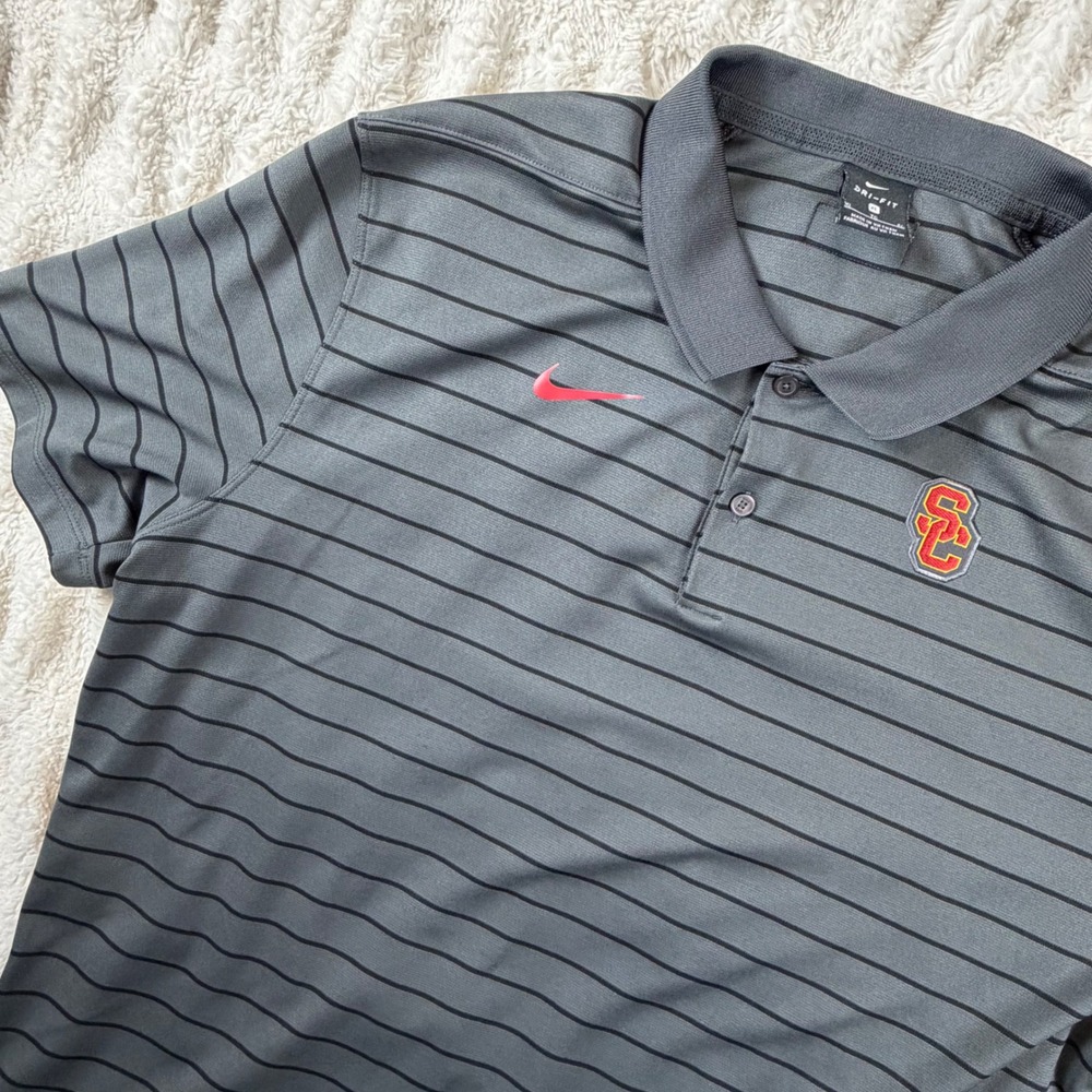 Nike USC Trojans Dri-FIT Polo Shirt Mens XL Gray Striped Short Sleeve Golf Top